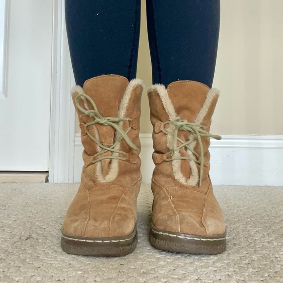 Bass Edson Winter Boots Tan Suede Leather Faux Fur Lining size 8.5 - Picture 4 of 11